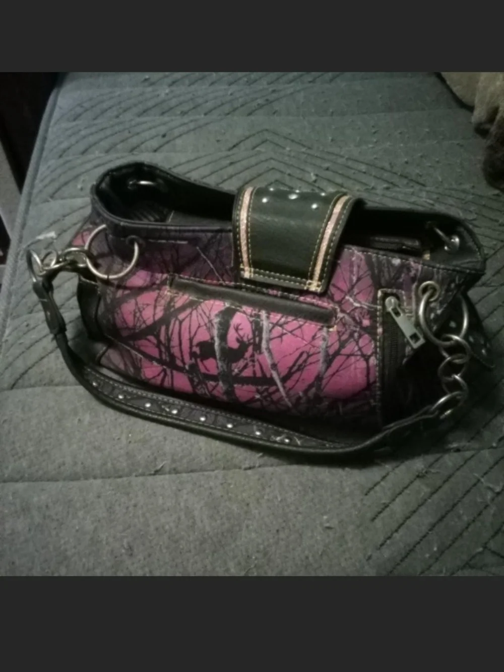 Ornate Purple Embellished Shoulder Bag with Buckle Accent